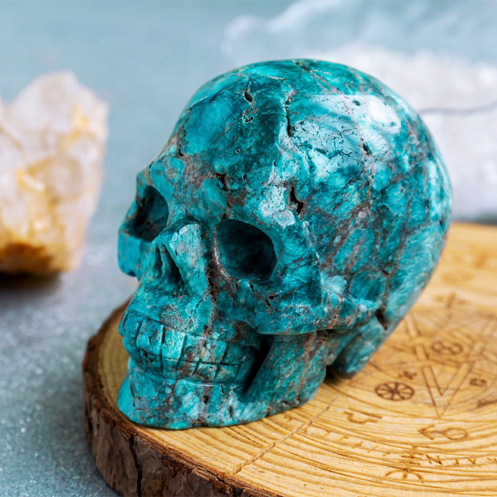 Blue apatite skull