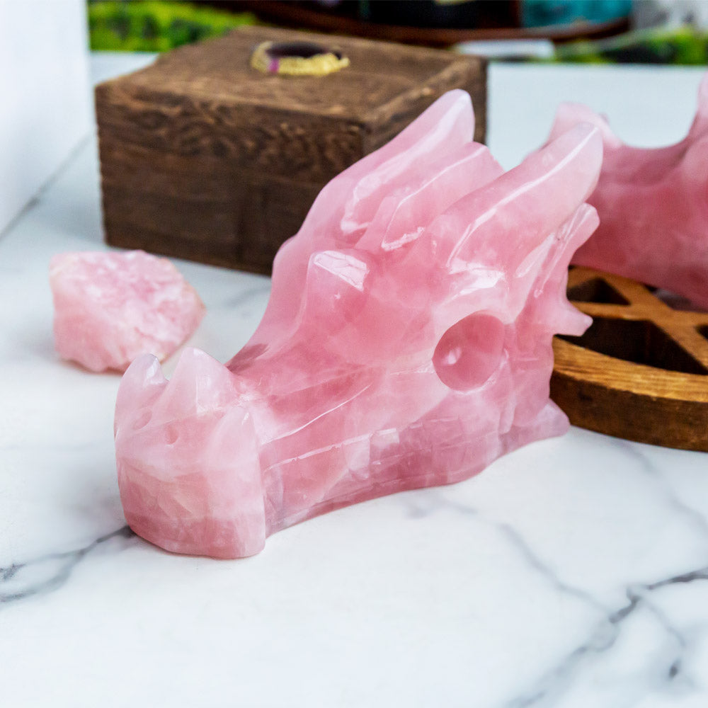 Rose quartz dragon head