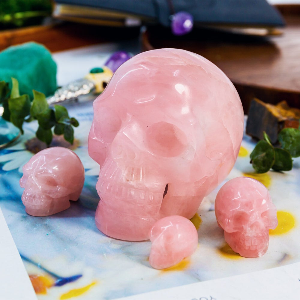 4" Hollow Carving Rose Quartz Skull