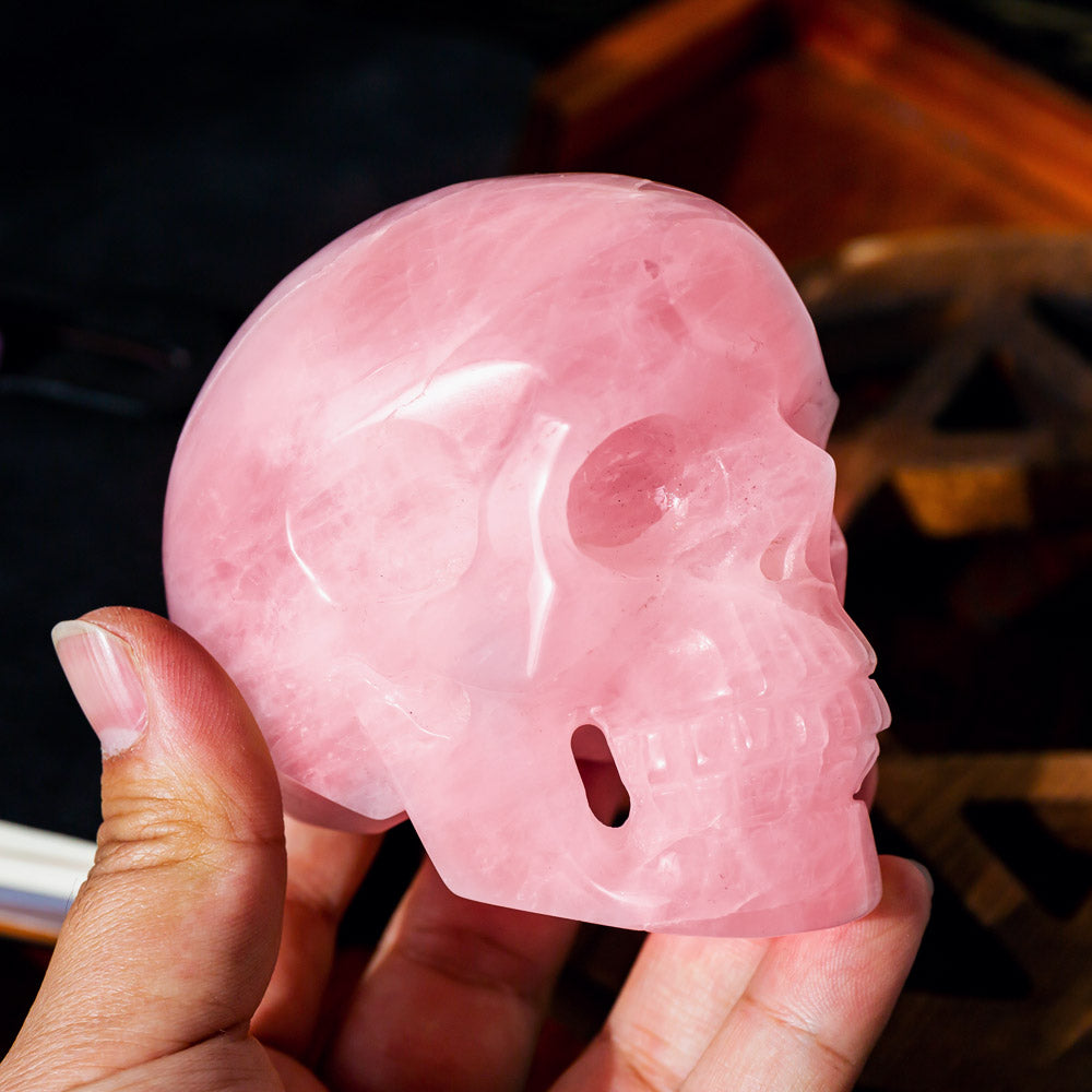 4" Hollow Carving Rose Quartz Skull