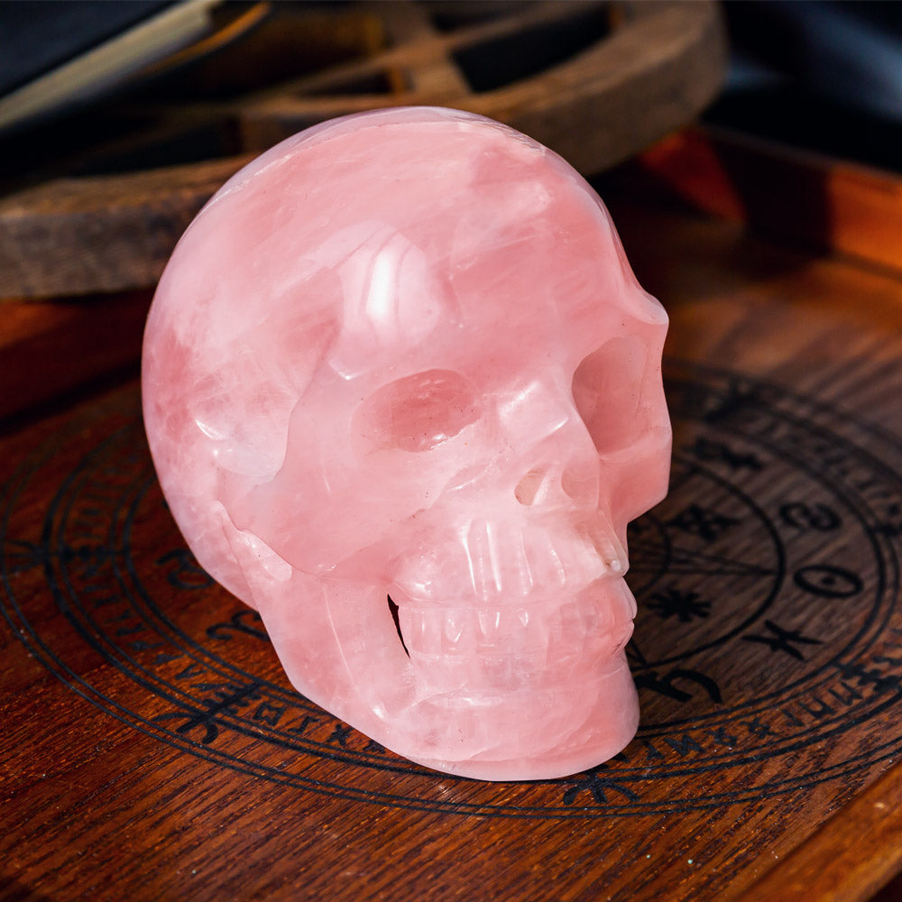 4" Hollow Carving Rose Quartz Skull