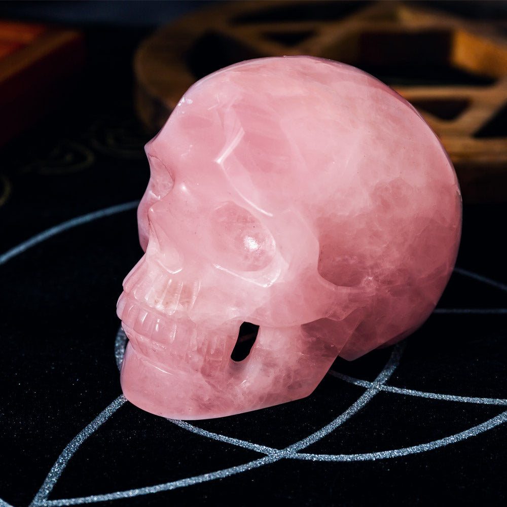 4" Hollow Carving Rose Quartz Skull