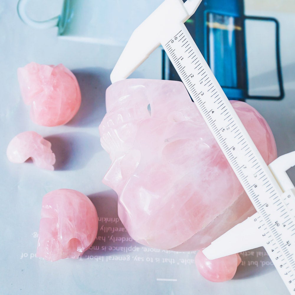 4" Hollow Carving Rose Quartz Skull