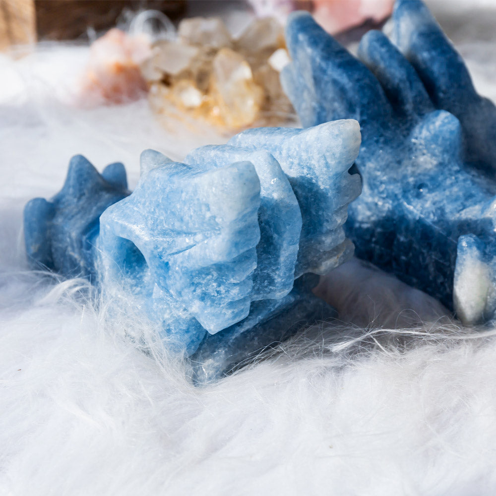 Blue calcite dragon head