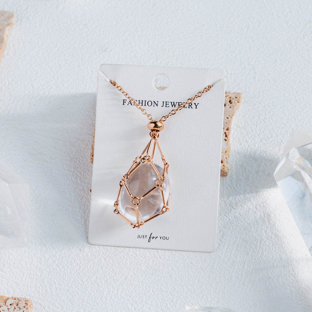 Rose Gold Net Metal Bamboo Necklace Woven Pendant