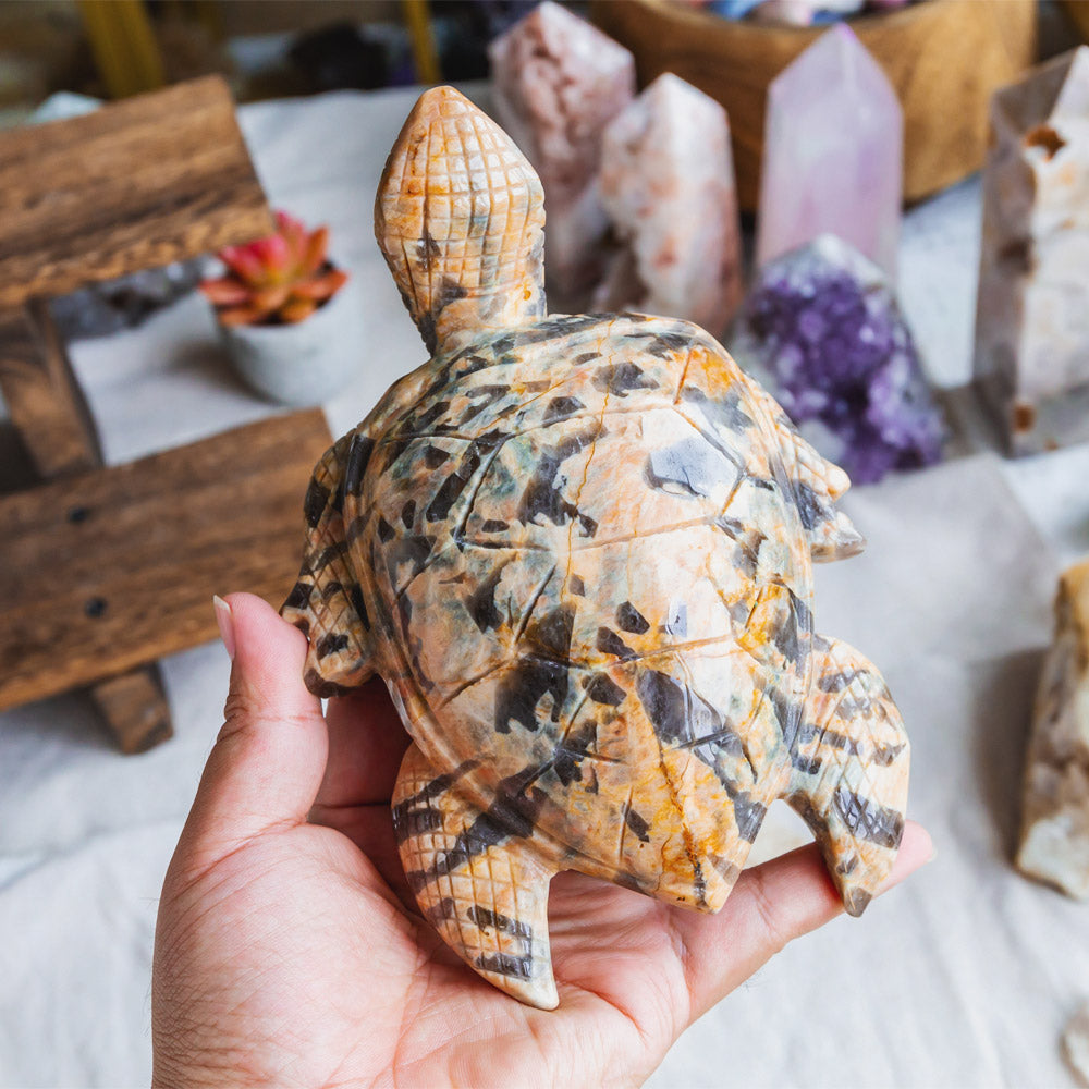 Orange Moonstone With Smokey Quartz Turtle