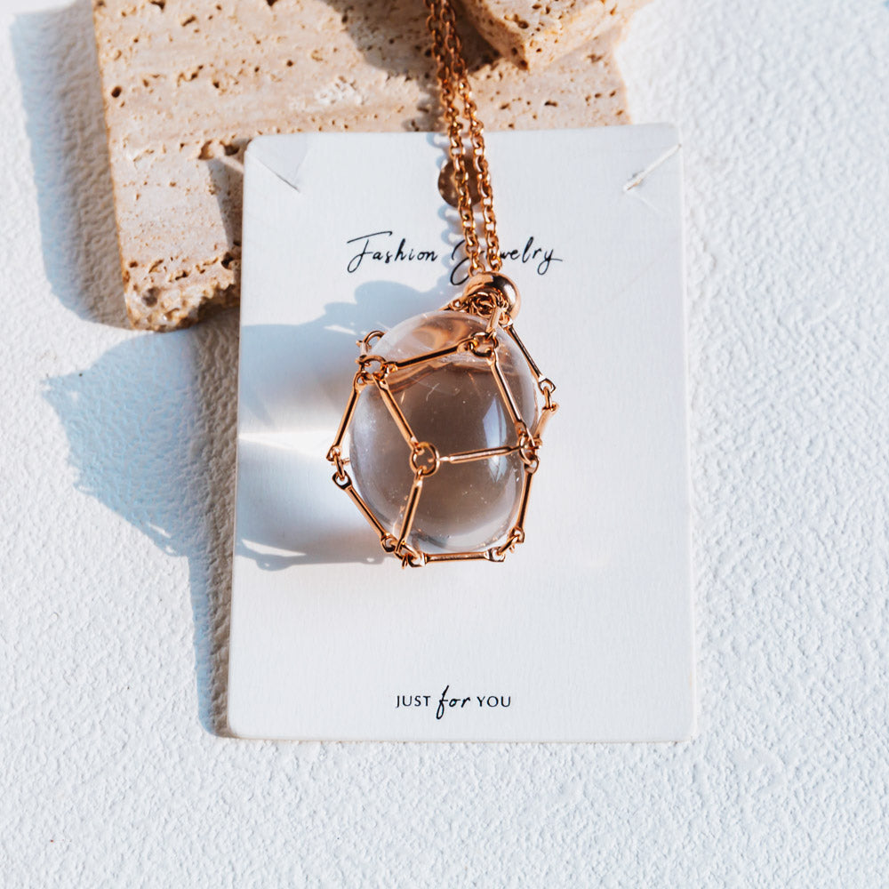 Rose Gold Net Metal Bamboo Necklace Woven Pendant