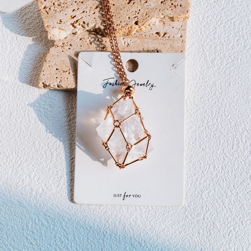 Rose Gold Net Metal Bamboo Necklace Woven Pendant