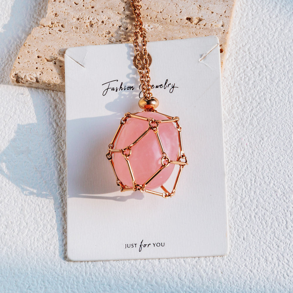 Rose Gold Net Metal Bamboo Necklace Woven Pendant