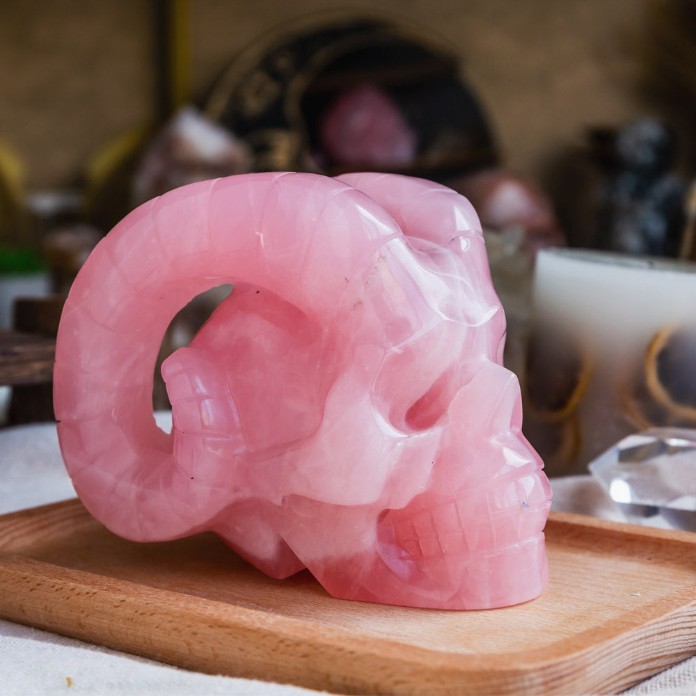 Rose Quartz Sheep Skull