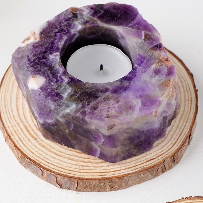 Natural Amethyst and Clear Quartz Crystal Candle Holders Decorative Raw Stone Candle Holders for Home and Office