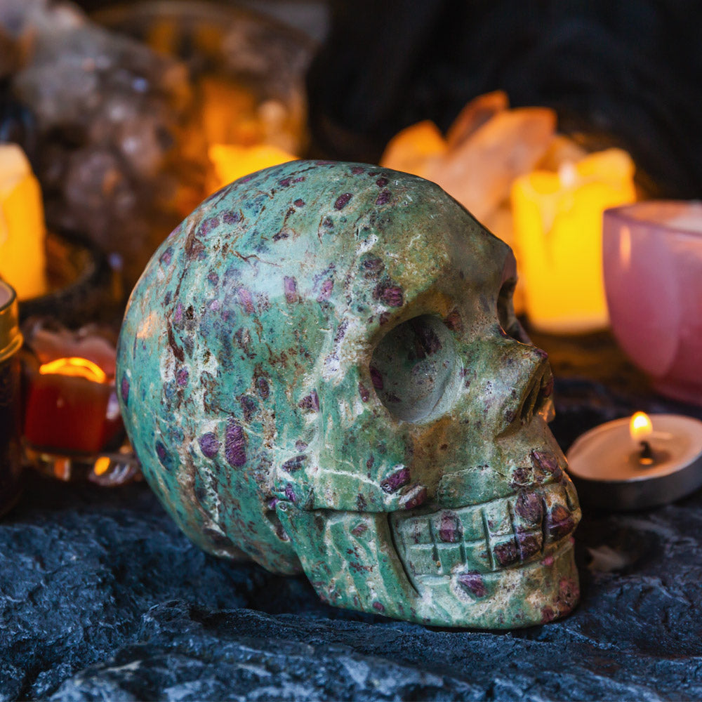 Ruby in Fuchsite Skull