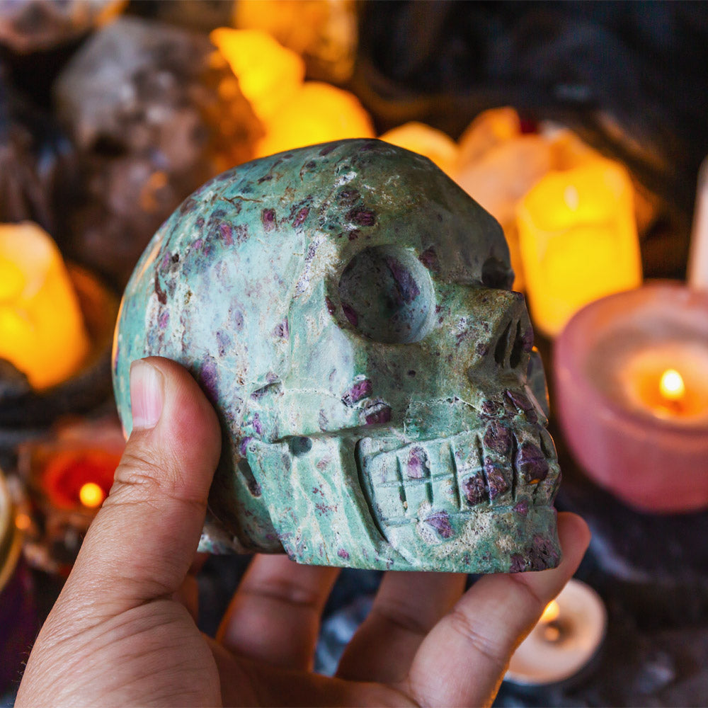 Ruby in Fuchsite Skull