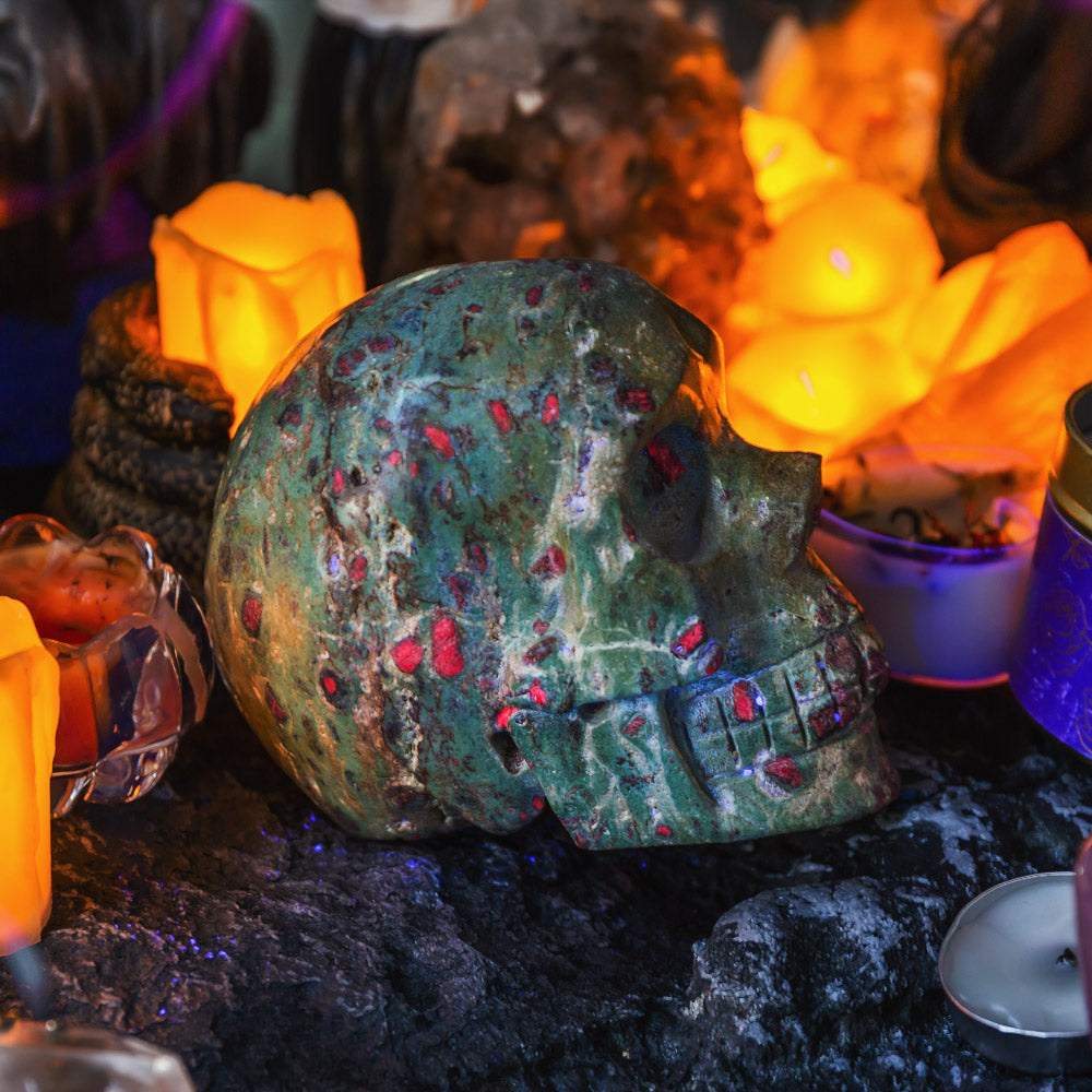 Ruby in Fuchsite Skull