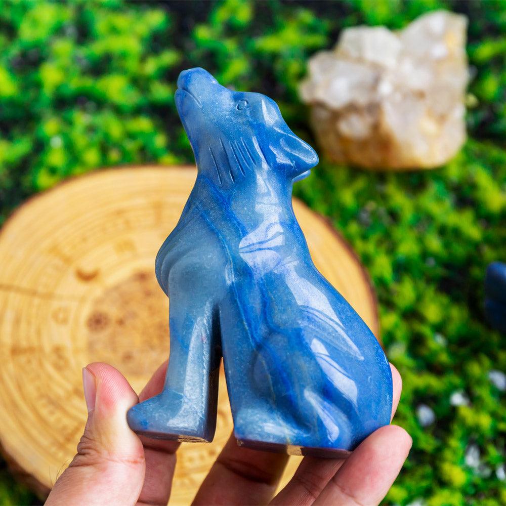 Blue aventurine wolf - Reikilovecrystal