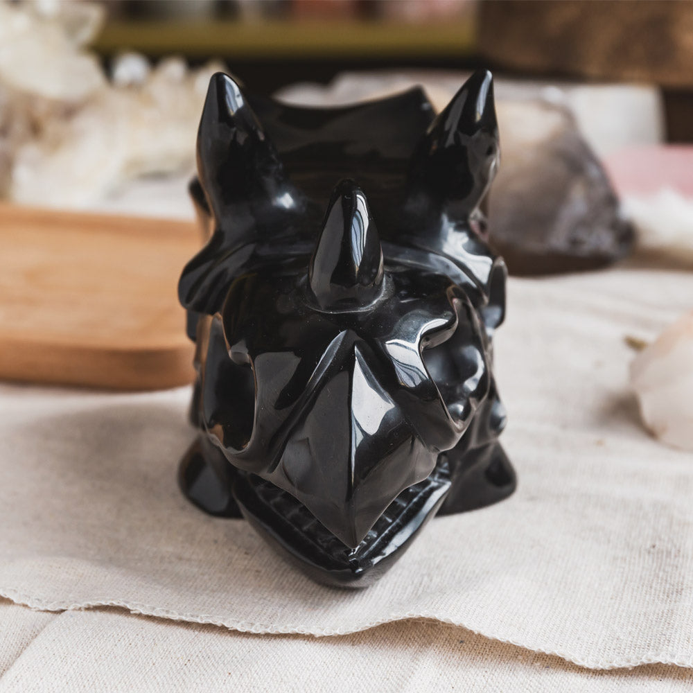 Black Obsidian Triceratops Head