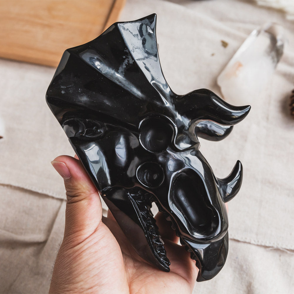 Black Obsidian Triceratops Head