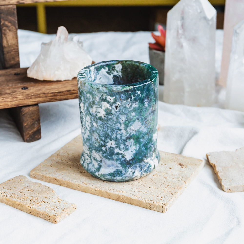 Moss Agate Brush Pot