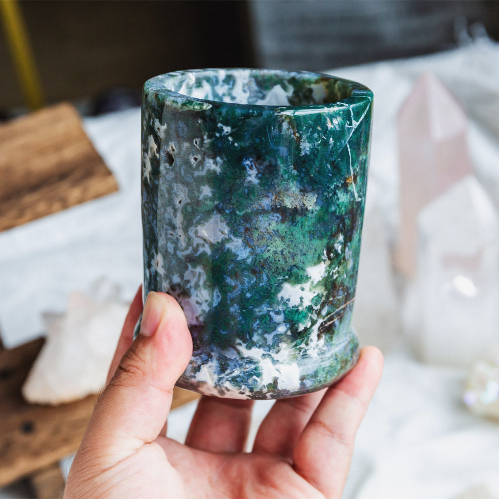 Moss Agate Brush Pot