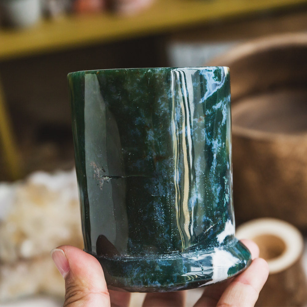 Moss Agate Pen Holder