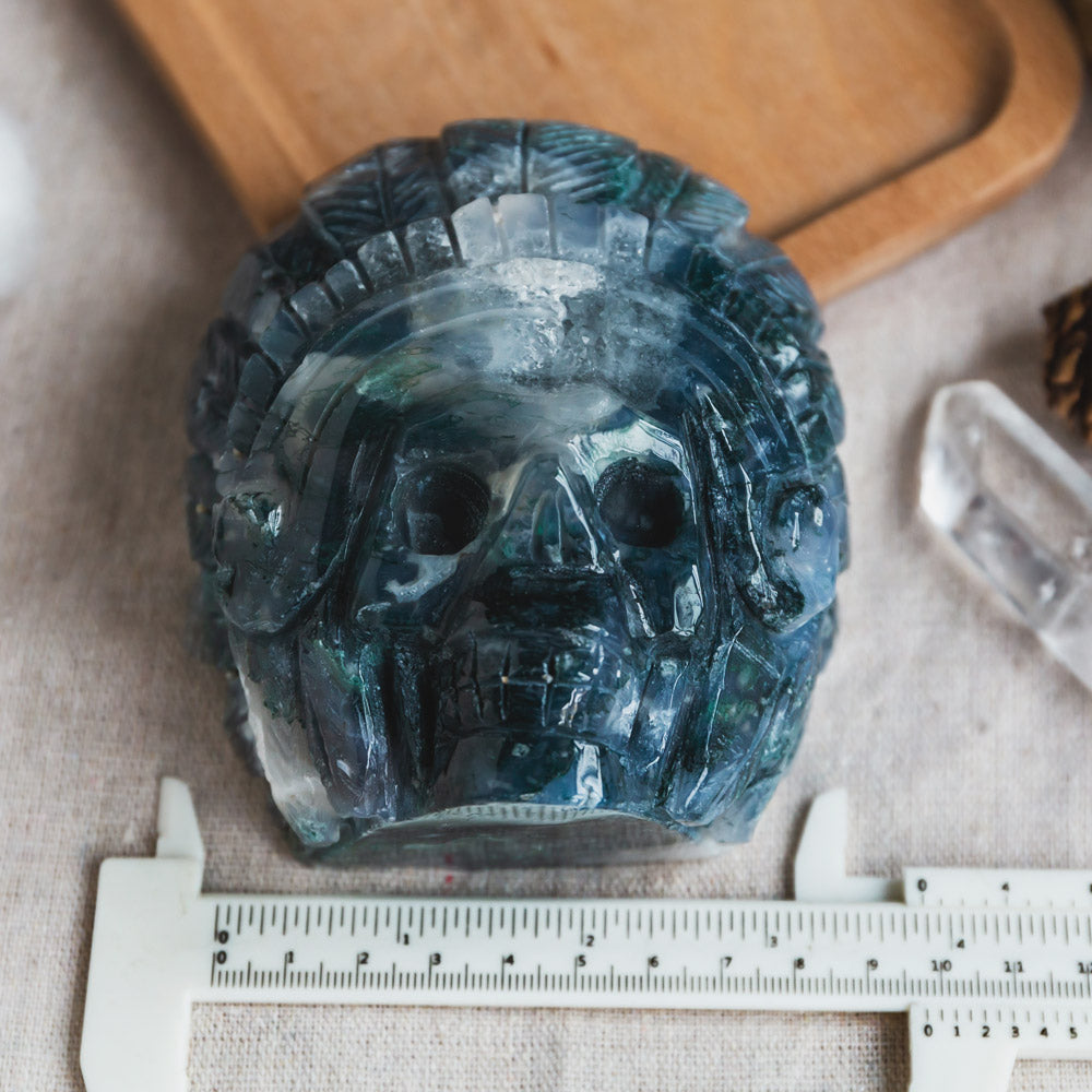 Moss Agate Indian Skull