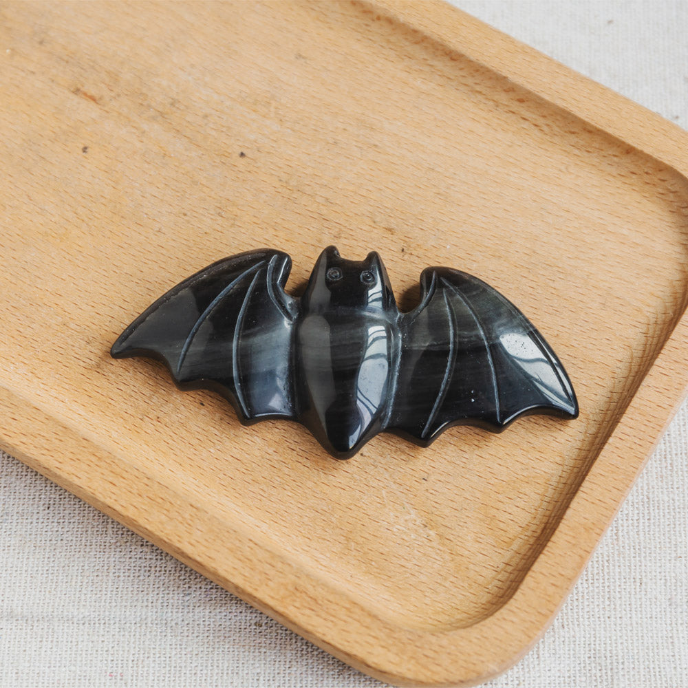 Silver Sheen Obsidian Bat