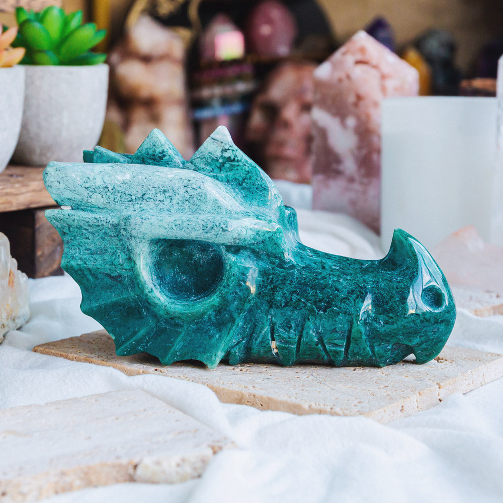 Moss Agate Dragon Head