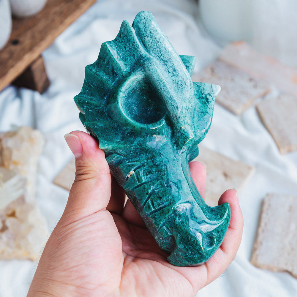 Moss Agate Dragon Head