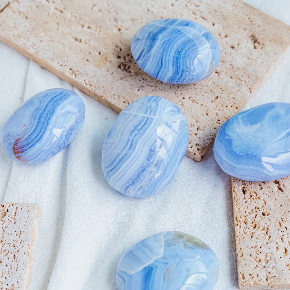 Blue Lace Agate Palm Stone