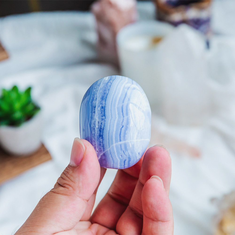 Blue Lace Agate Palm Stone