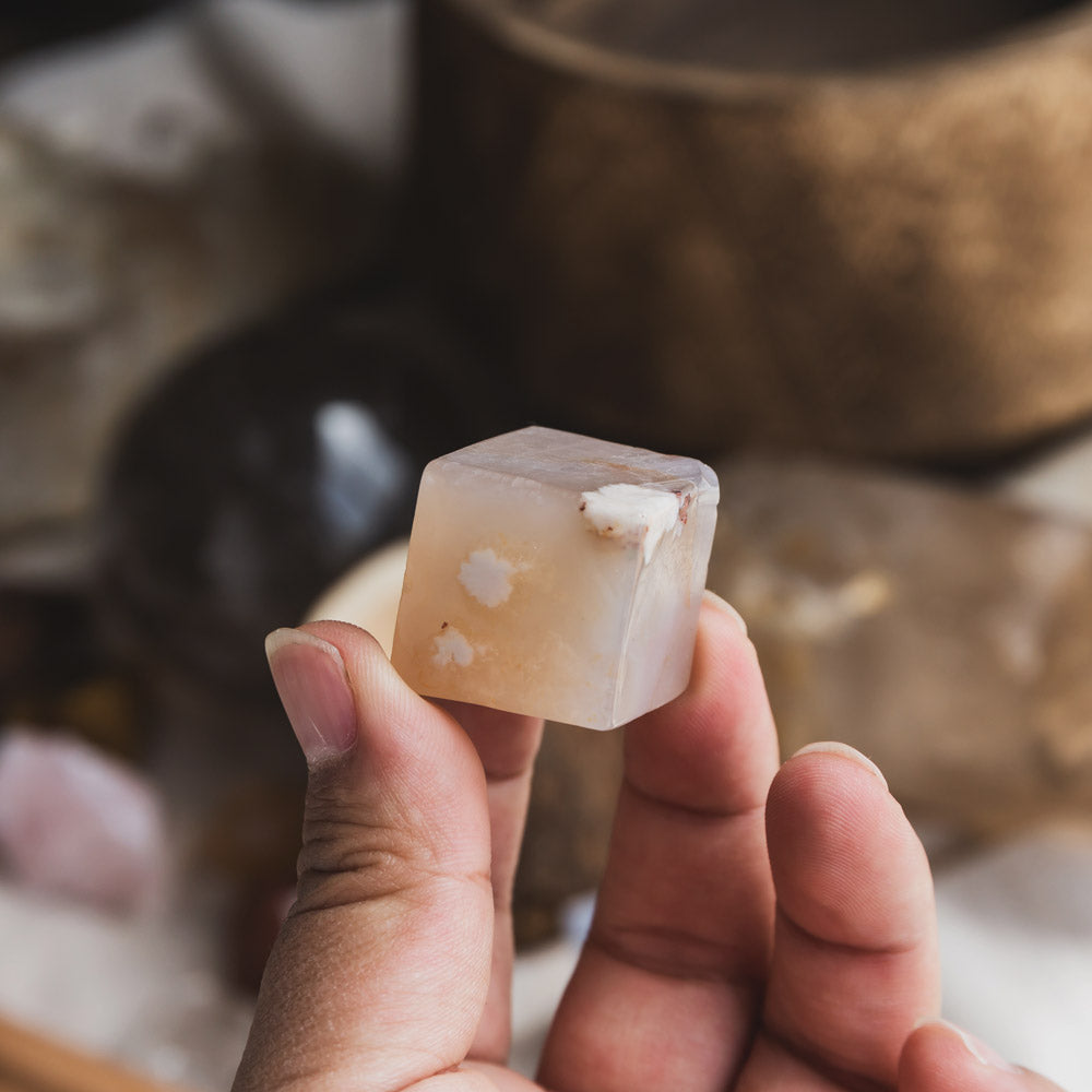 1" Flower Agate Cube