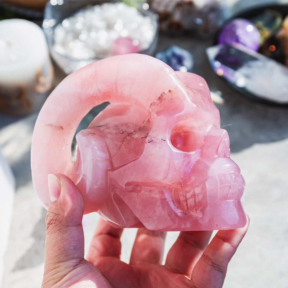 Rose Quartz Sheep Skull