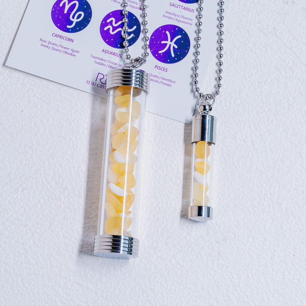 【Zodiac】Natural Crystal Chips Wishing Bottle Necklace