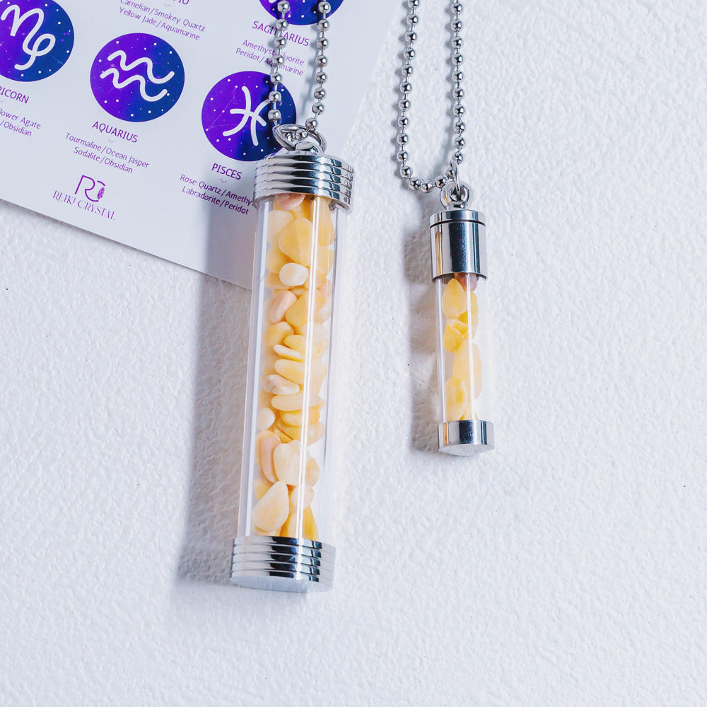 【Zodiac】Natural Crystal Chips Wishing Bottle Necklace