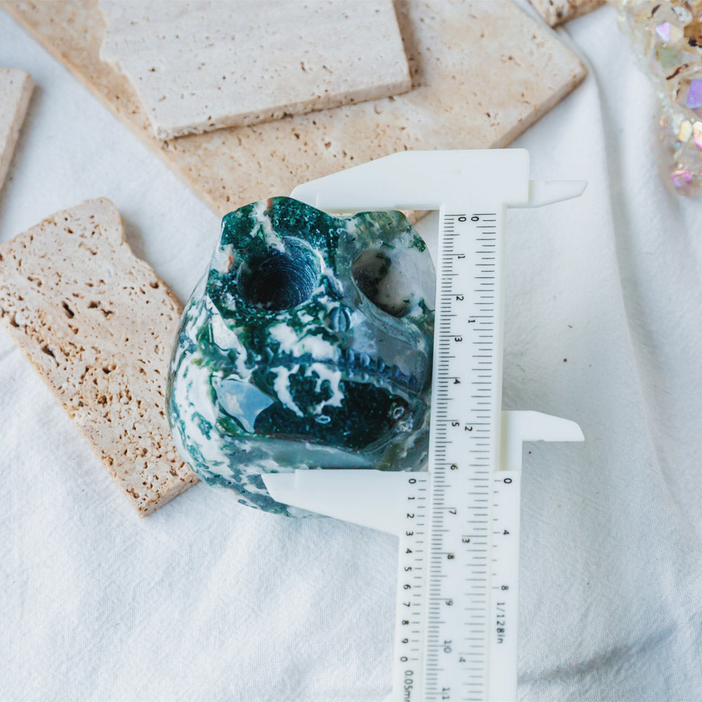 Moss Agate Jack Skull