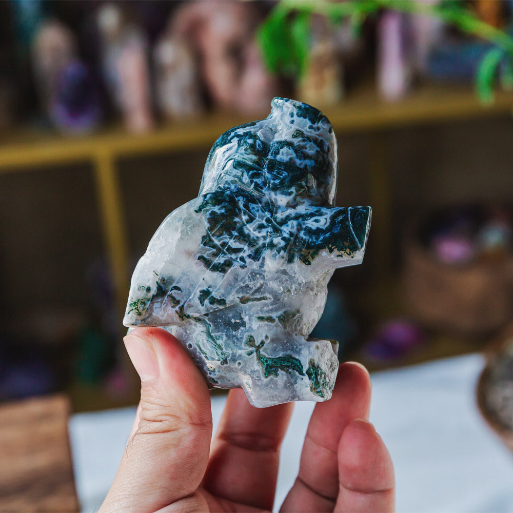 Moss Agate Flying Pig