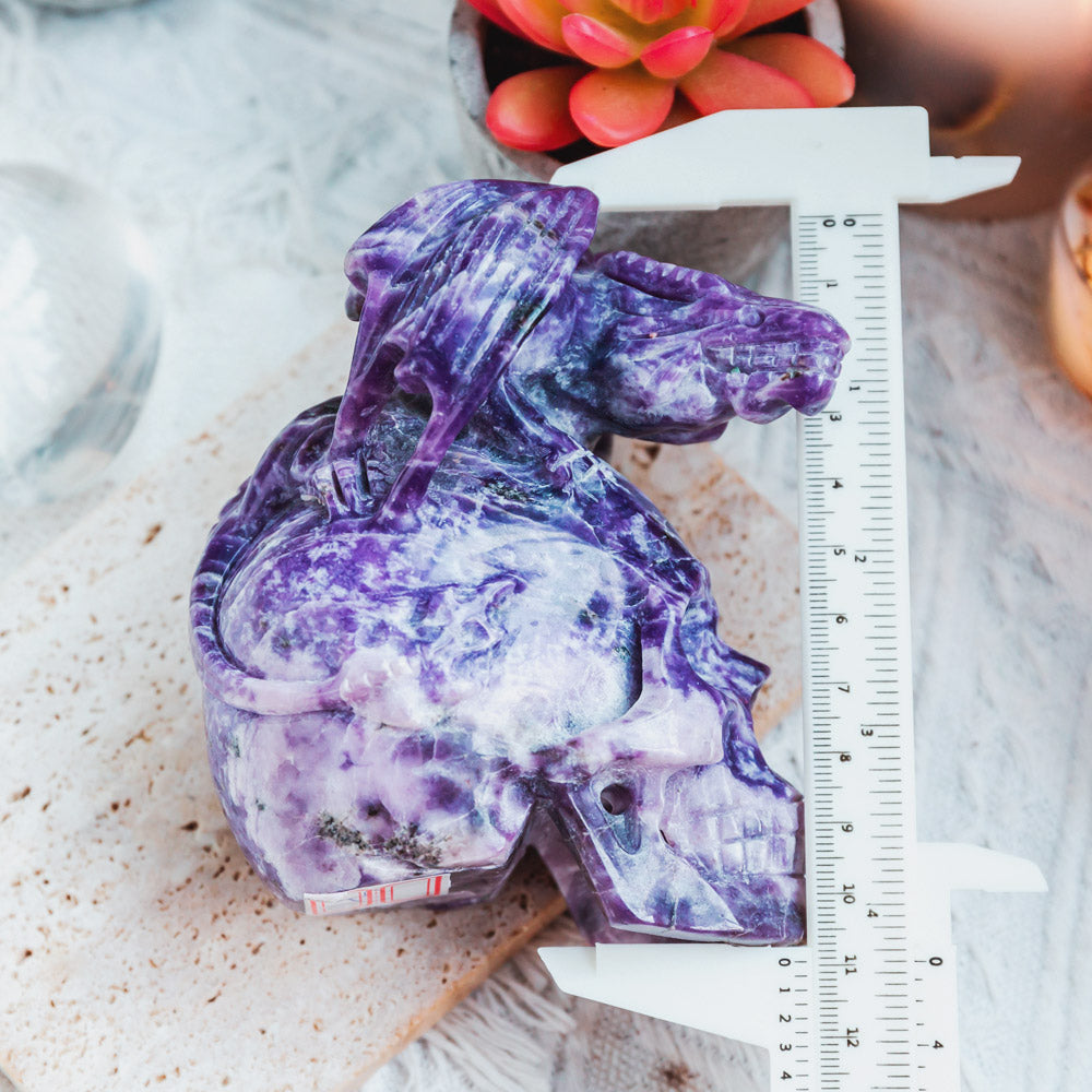 Lepidolite Skull With Flying Dragon