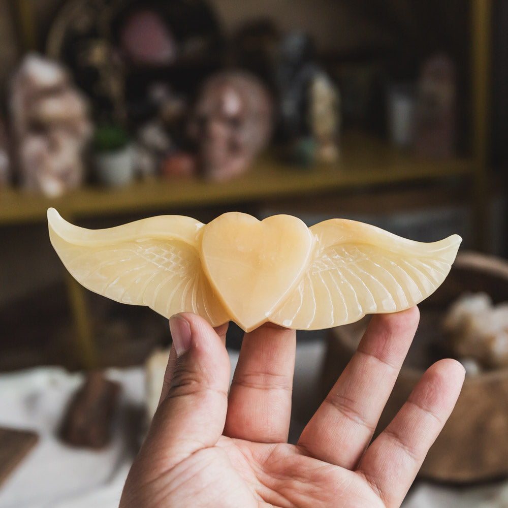 Orange Calcite Heart With Wing