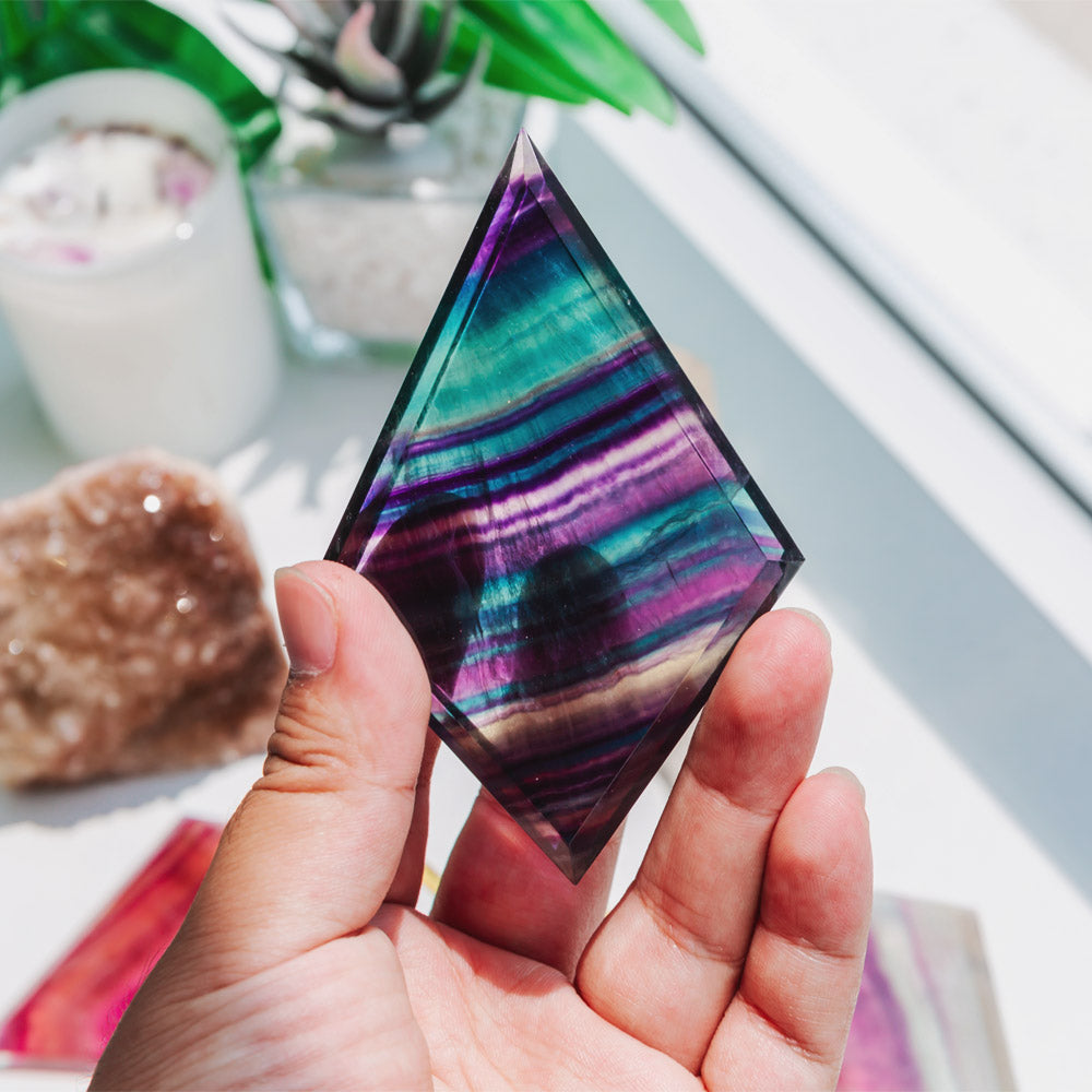 Rainbow Fluorite Rhombus Slice