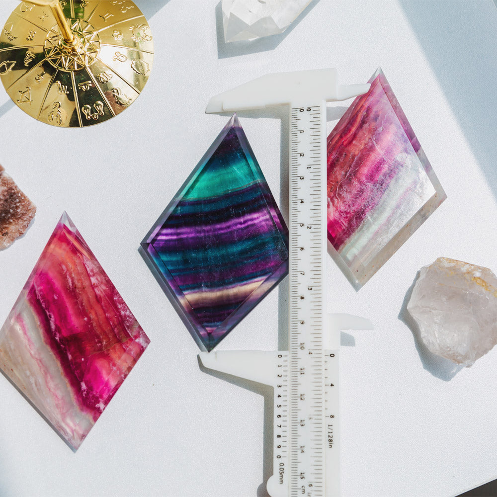 Rainbow Fluorite Rhombus Slice