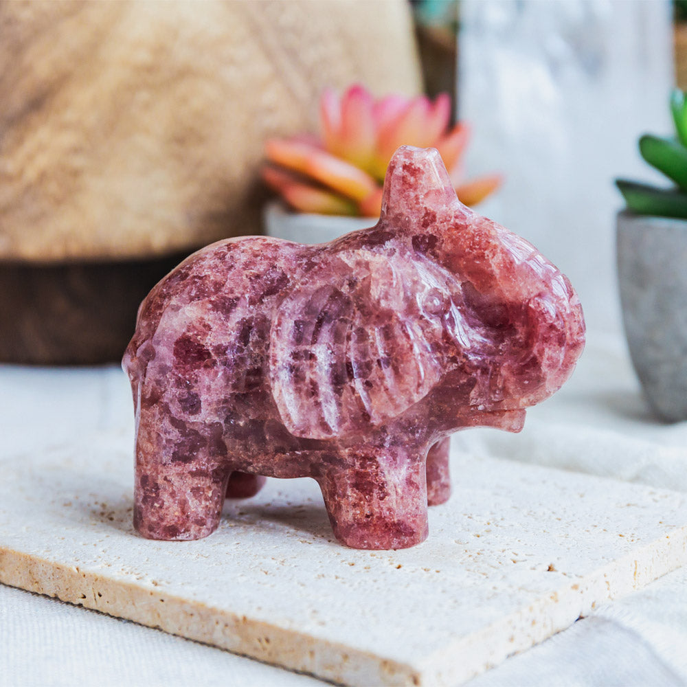 3" Red Strawberry Quartz Elephant