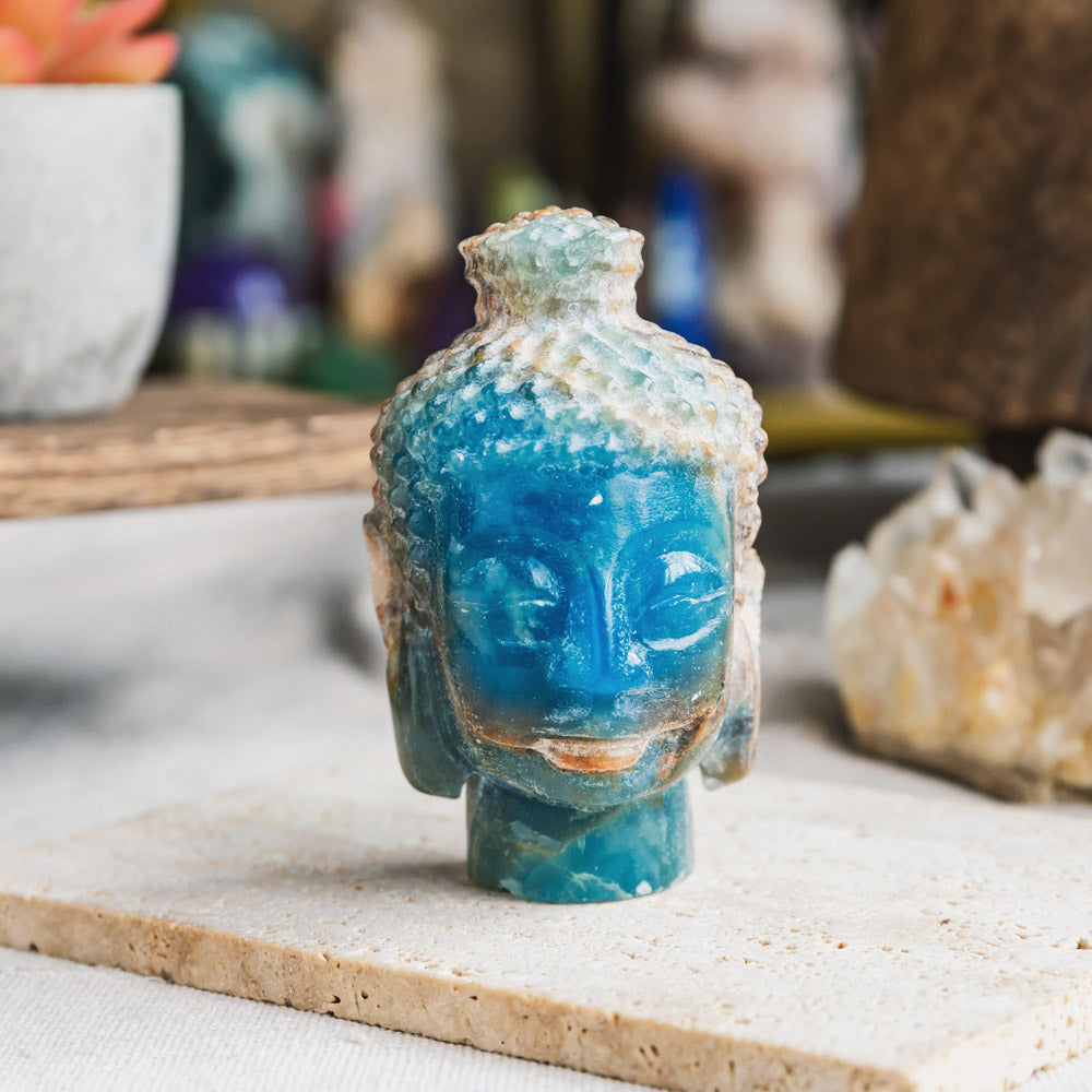 3" Blue Onyx Buddha Head