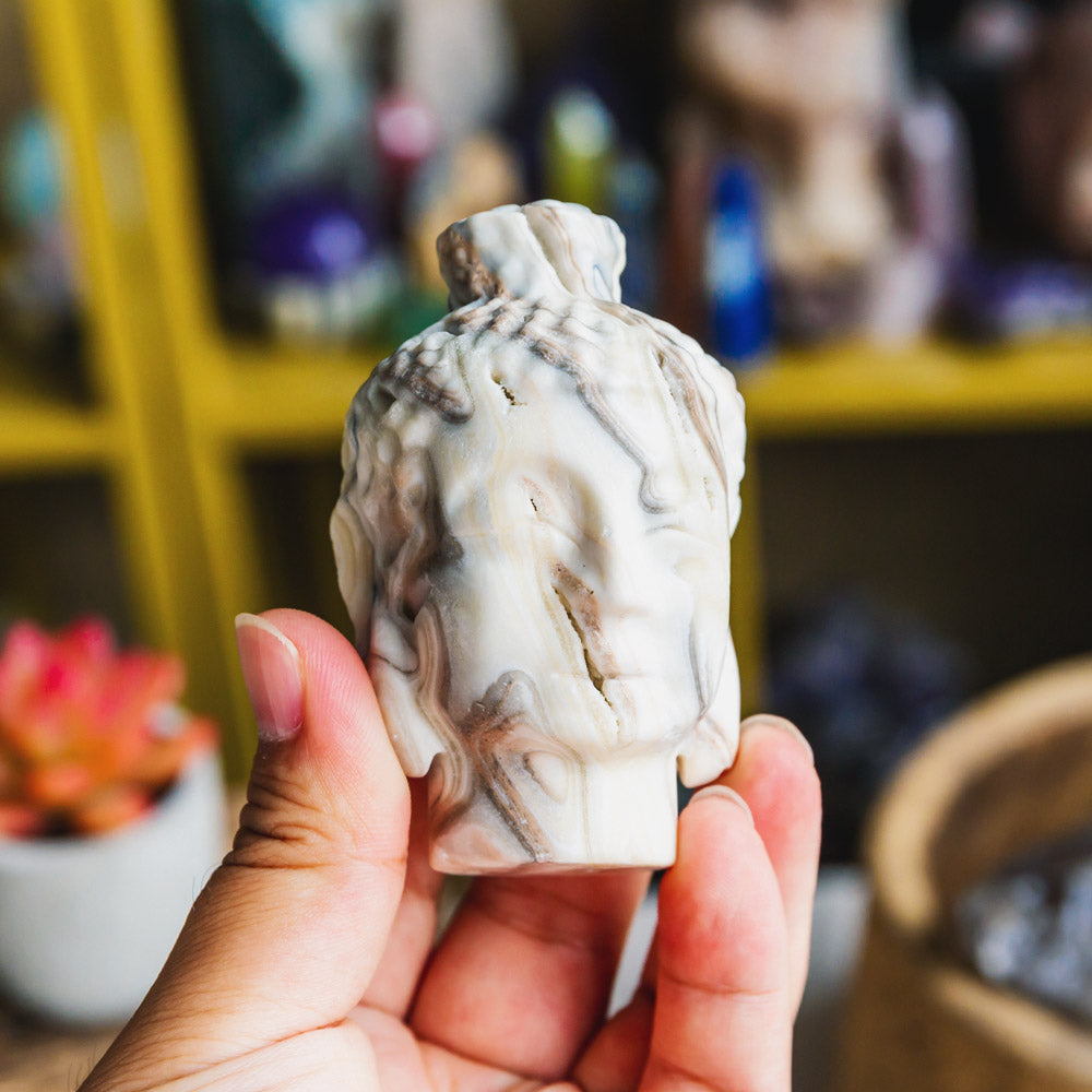 3" Zebra Calcite Buddha Head