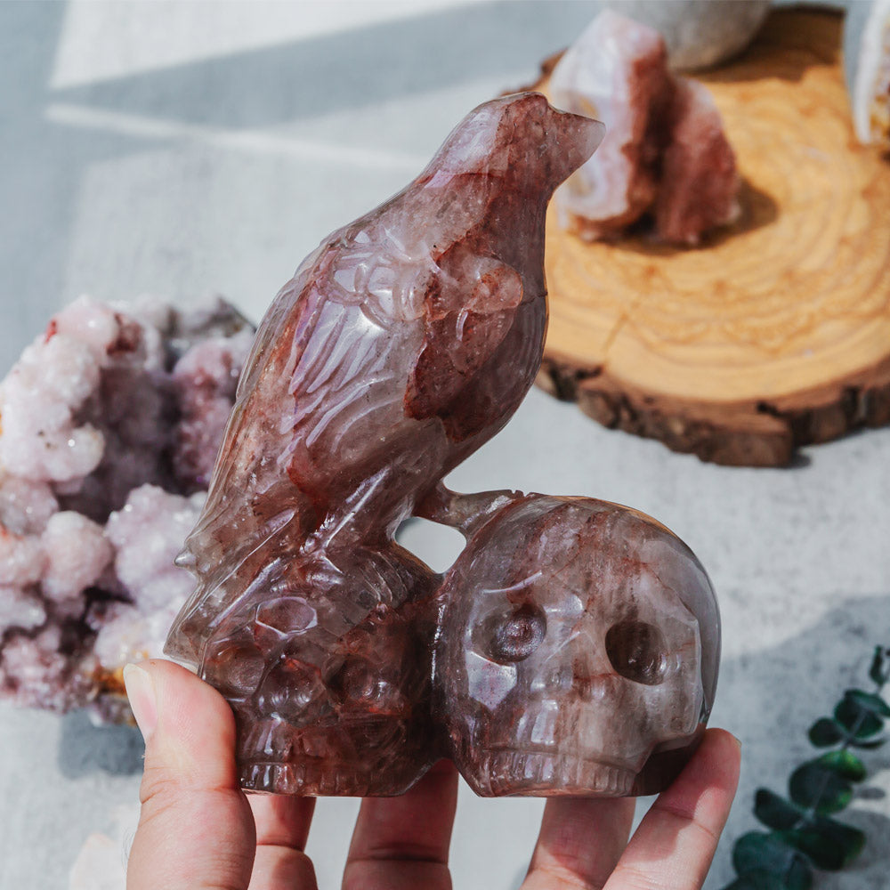 Fire Quartz Skulls With Crow