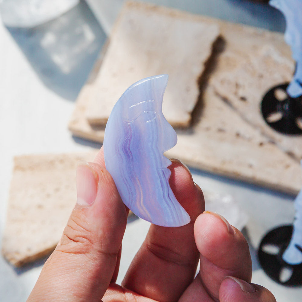 Blue Lace Agate Moon Face