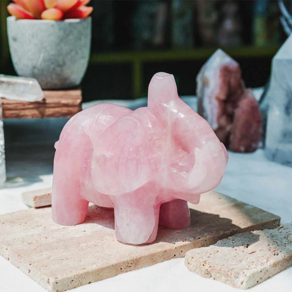 4" Rose Quartz Elephant