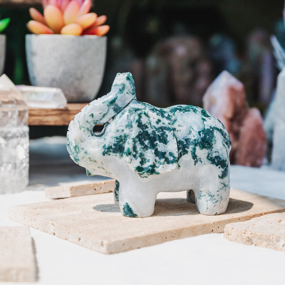 4" Moss Agate Elephant