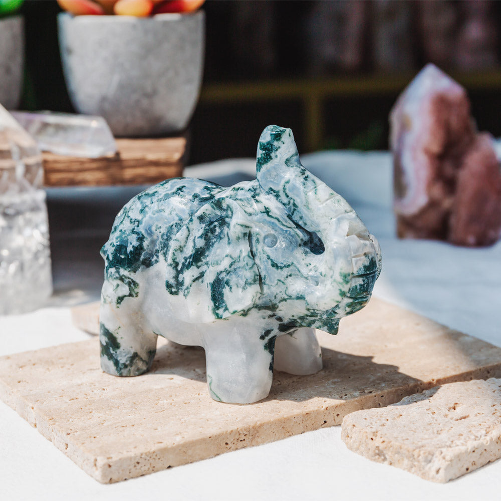 4" Moss Agate Elephant