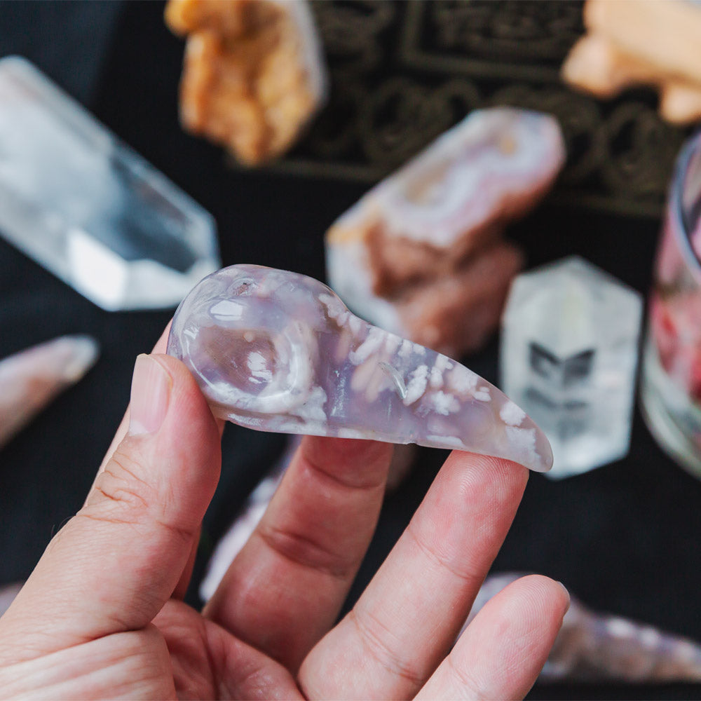 Flower Agate Raven Skull