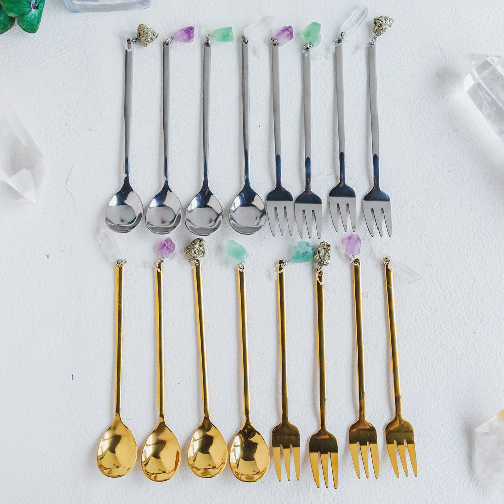 Creative Natural Crystal Hanging Coffee Fork And Spoon Set